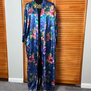 Vintage California Dynasty Floral Satin Kimono Robe